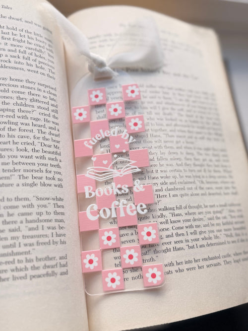 Books and coffee checkered bookmark