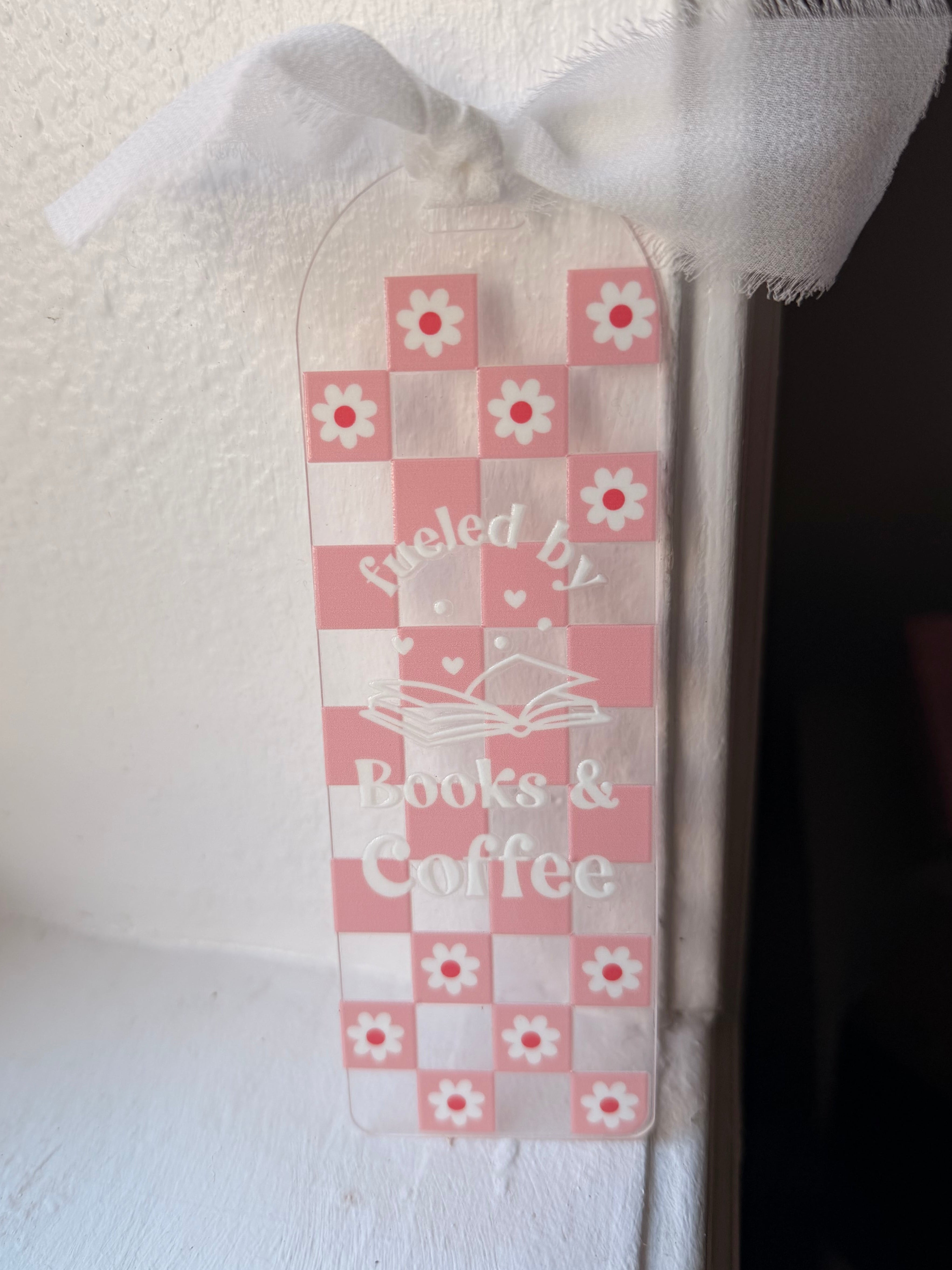 Books and coffee checkered bookmark